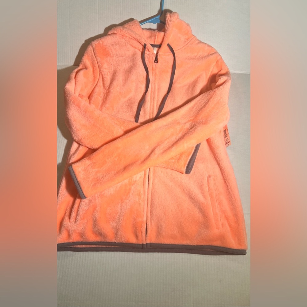 Ladies Fleece Pink Gray Hoodie with Pockets